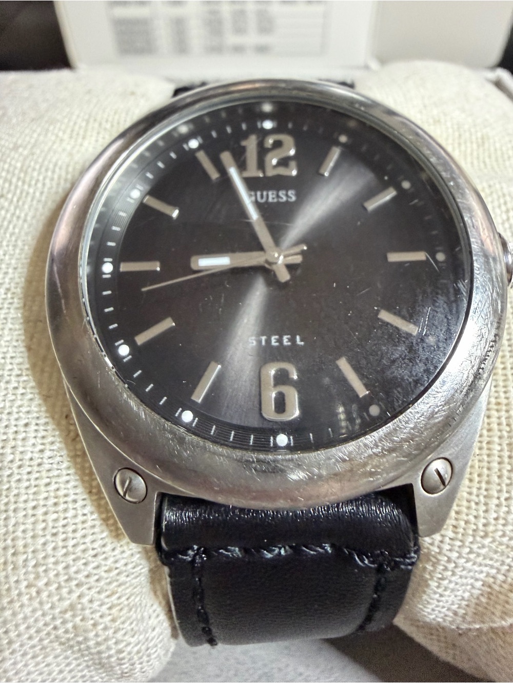 GUESS Black Dial Silver-Tone Steel Case Watch